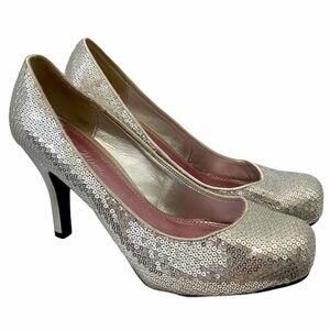 Miss Bissou Silver Sequined & Pink High Heels 9M